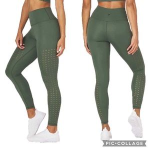 Glyder Green High-Waisted Leggings with Perforated Design